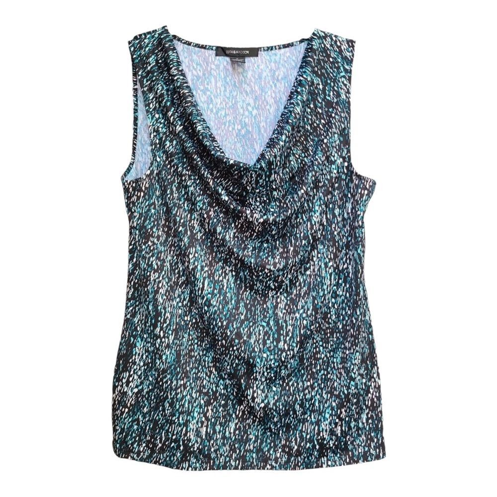 89TH & MADISON Cowl Neck Tank Top Green Pattern Sleeveless